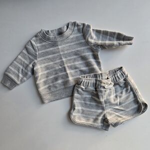 Carter's Gray Sweatshirt And Shorts Striped Terry Knit Newborn Outfit Size NB